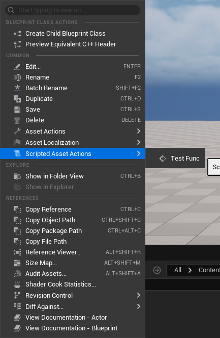 UE5编辑器中的Scripted Asset Action 菜单